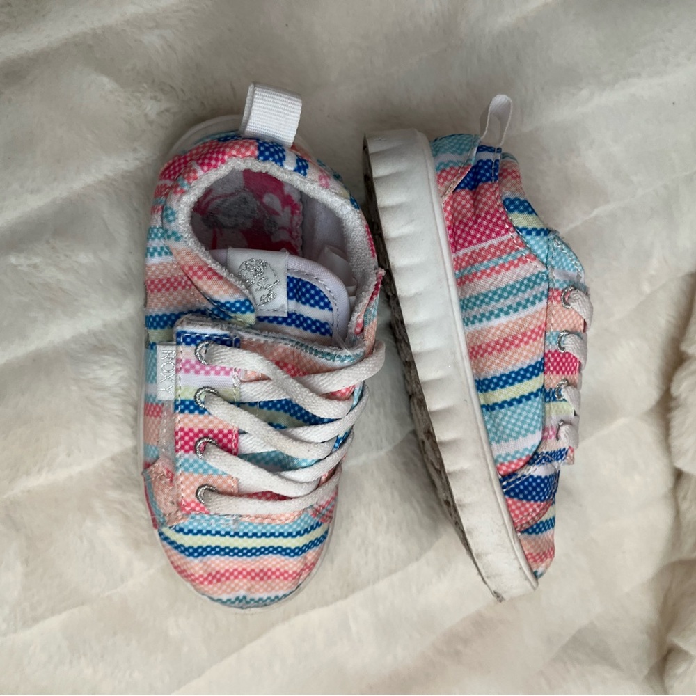 Roxy Sheilahh Toddler Girl 9 Pink Blue Stripe Spring Casual Cali Surfer Sneakers - Picture 4 of 9